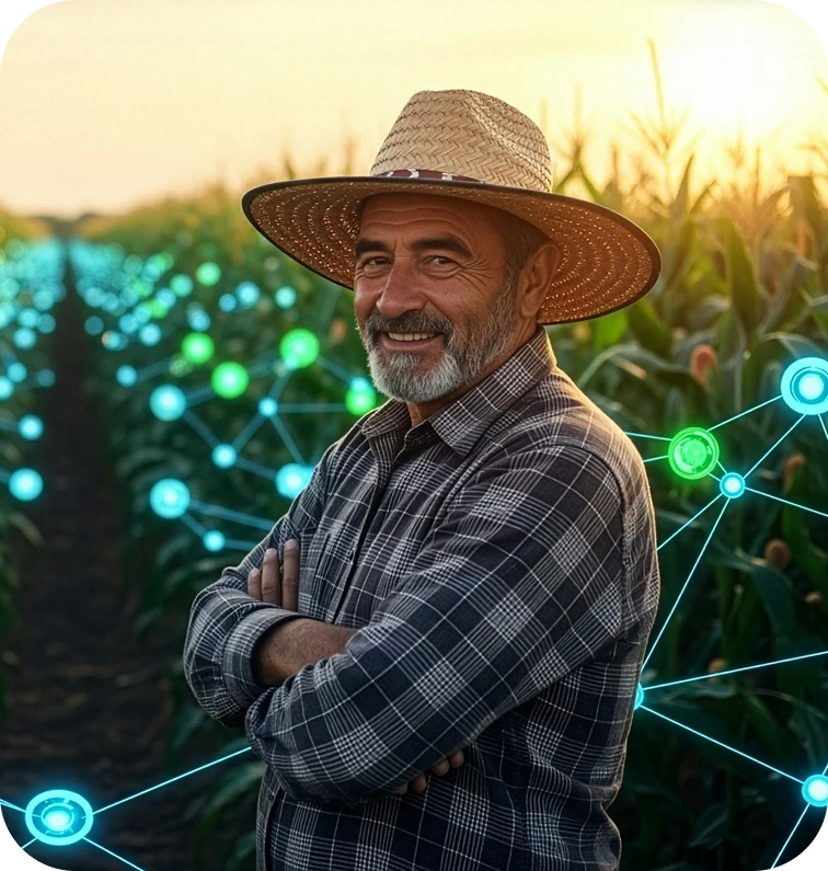 Produtor rural no campo com tecnologia